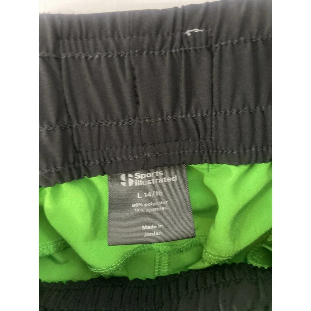 Sports Illustrated Boys Swim Trunks L 14/16 Green‎ Black Zip Pockets